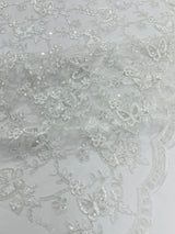 Corded Lace Butterfly Design Polyester Fabric - Butterfly Embroidered Sequin Mesh Lace, 50-54" Width (1 Yard)