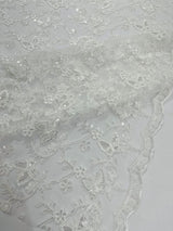 Corded Lace Butterfly Design Polyester Fabric - Butterfly Embroidered Sequin Mesh Lace, 50-54" Width (1 Yard)