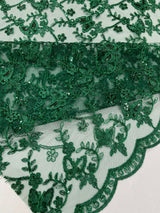 Corded Lace Butterfly Design Polyester Fabric - Butterfly Embroidered Sequin Mesh Lace, 50-54" Width (1 Yard)