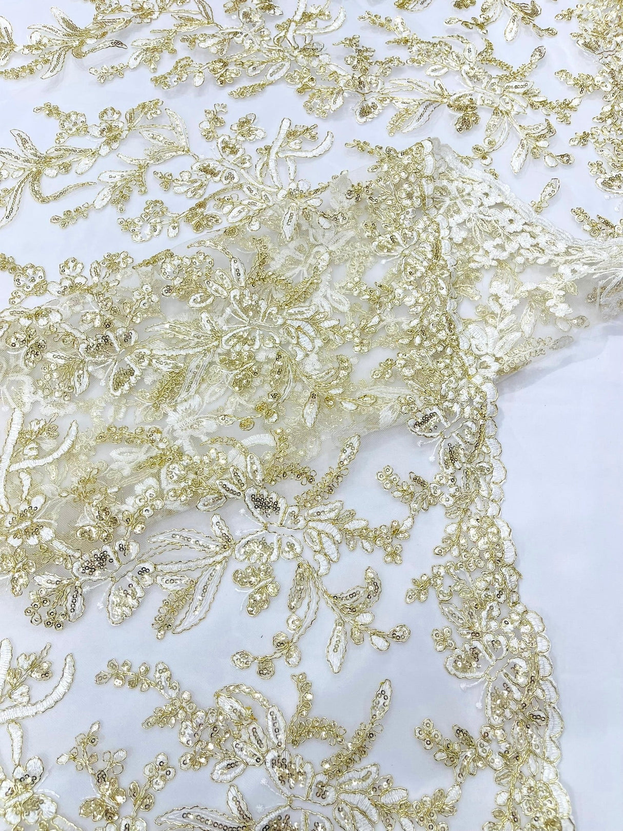 Butterfly Corded Lace Fabric - Butterfly Embroidery, Metallic Sequins, 54" Width (1 Yard)