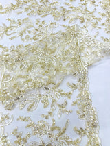 Butterfly Corded Lace Fabric - Butterfly Embroidery, Metallic Sequins, 54" Width (1 Yard)