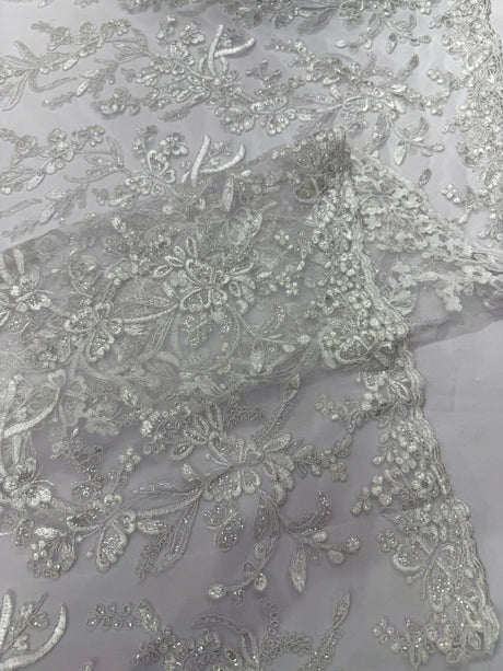 Butterfly Corded Lace Fabric - Butterfly Embroidery, Metallic Sequins, 54" Width (1 Yard)