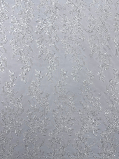 Butterfly Corded Lace Fabric - Butterfly Embroidery, Metallic Sequins, 54" Width (1 Yard)