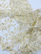 Butterfly Corded Lace Fabric - Butterfly Embroidery, Metallic Sequins, 54" Width (1 Yard)