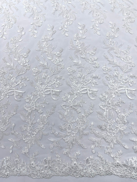 Butterfly Corded Lace Fabric - Butterfly Embroidery, Metallic Sequins, 54" Width (1 Yard)