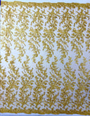 Butterfly Corded Lace Fabric - Butterfly Embroidery, Metallic Sequins, 54" Width (1 Yard)