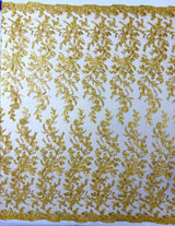 Butterfly Corded Lace Fabric - Butterfly Embroidery, Metallic Sequins, 54" Width (1 Yard)