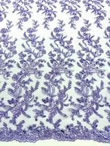 Butterfly Corded Lace Fabric - Butterfly Embroidery, Metallic Sequins, 54" Width (1 Yard)