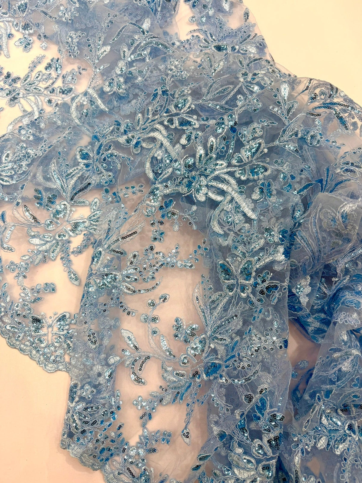 Butterfly Corded Lace Fabric - Butterfly Embroidery, Metallic Sequins, 54" Width (1 Yard)
