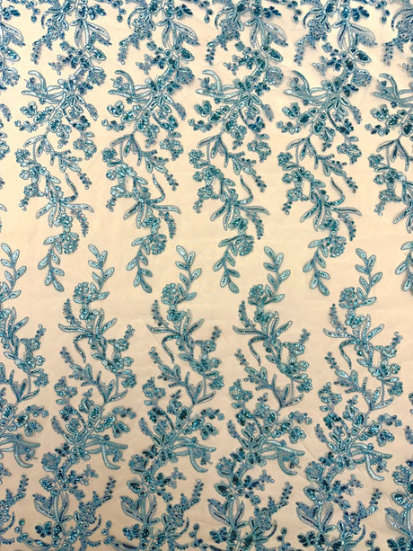 Butterfly Corded Lace Fabric - Butterfly Embroidery, Metallic Sequins, 54" Width (1 Yard)