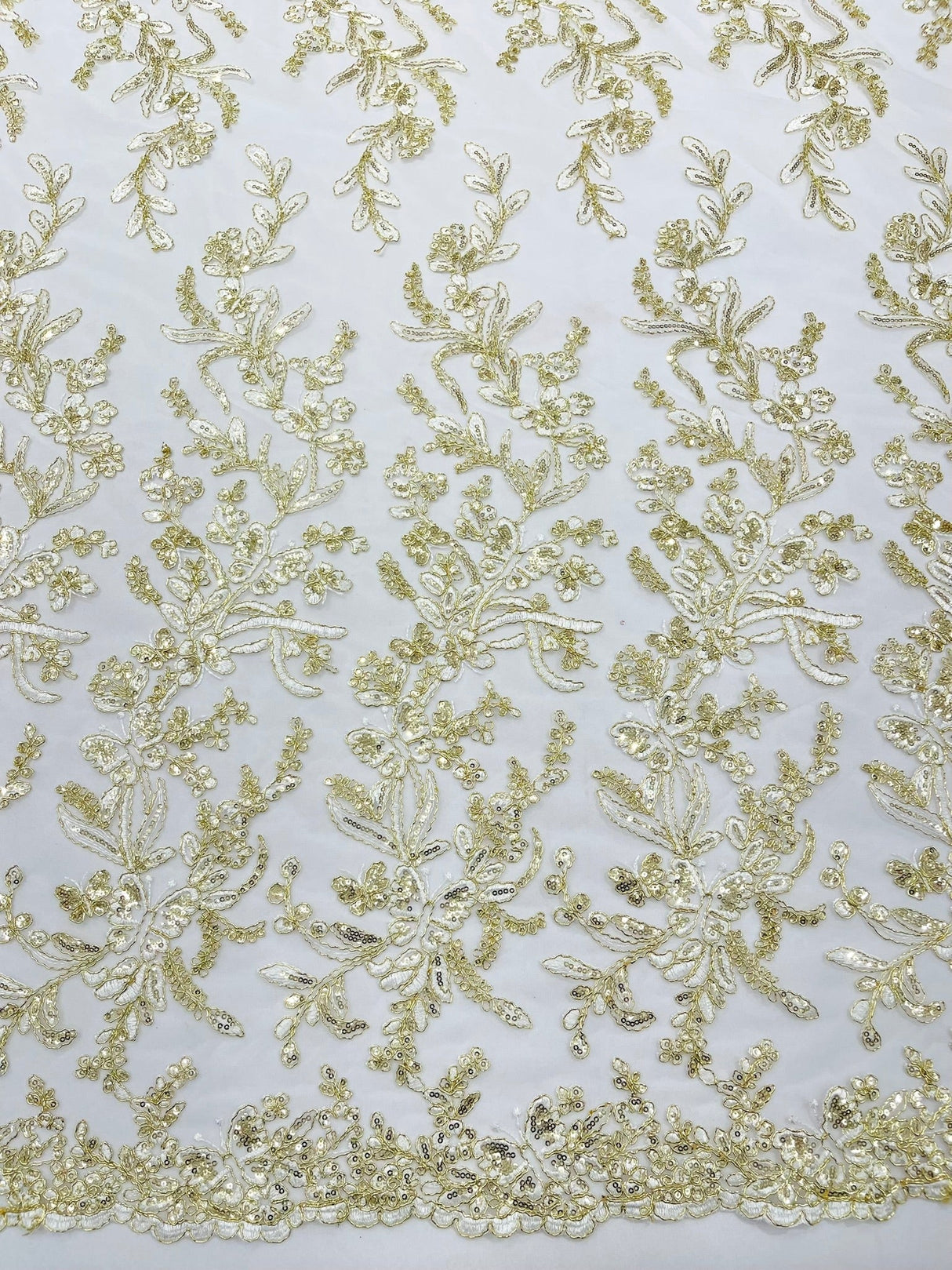 Butterfly Corded Lace Fabric - Butterfly Embroidery, Metallic Sequins, 54" Width (1 Yard)