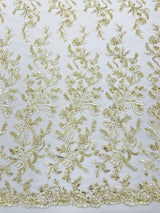 Butterfly Corded Lace Fabric - Butterfly Embroidery, Metallic Sequins, 54" Width (1 Yard)