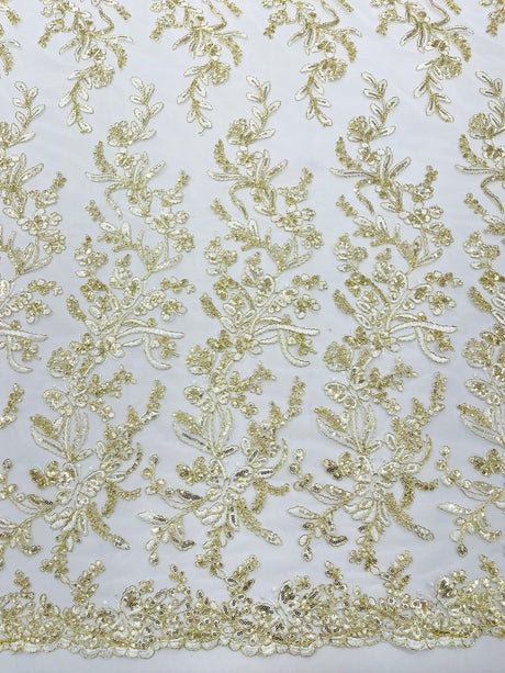 Butterfly Corded Lace Fabric - Butterfly Embroidery, Metallic Sequins, 54" Width (1 Yard)