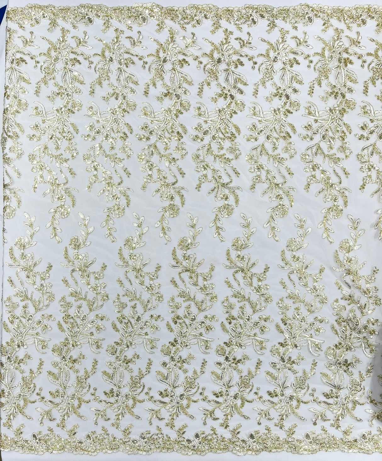 Butterfly Corded Lace Fabric - Butterfly Embroidery, Metallic Sequins, 54" Width (1 Yard)