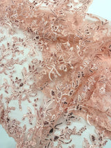 Butterfly Corded Lace Fabric - Butterfly Embroidery, Metallic Sequins, 54" Width (1 Yard)