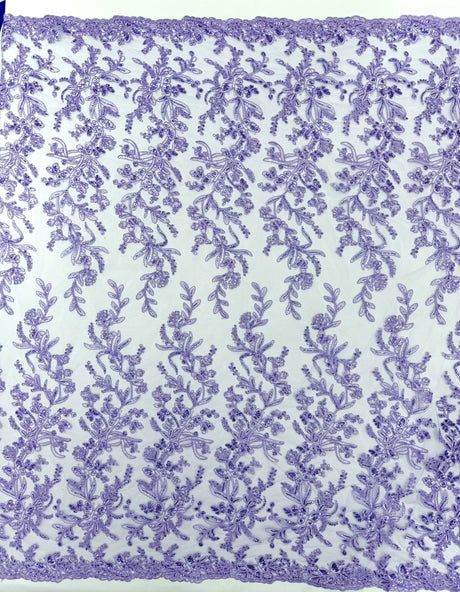 Butterfly Corded Lace Fabric - Butterfly Embroidery, Metallic Sequins, 54" Width (1 Yard)