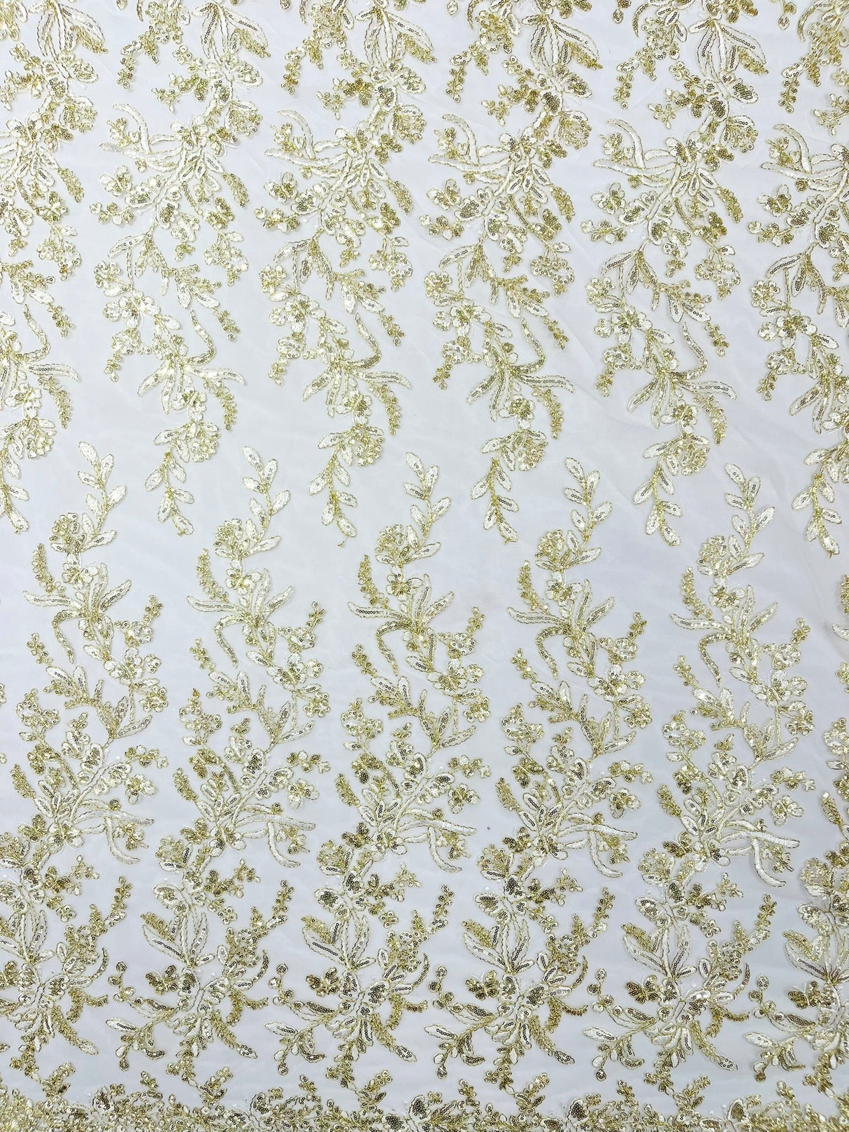 Butterfly Corded Lace Fabric - Butterfly Embroidery, Metallic Sequins, 54" Width (1 Yard)
