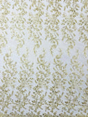 Butterfly Corded Lace Fabric - Butterfly Embroidery, Metallic Sequins, 54" Width (1 Yard)