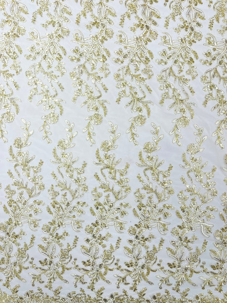 Butterfly Corded Lace Fabric - Butterfly Embroidery, Metallic Sequins, 54" Width (1 Yard)