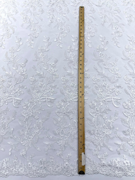 Butterfly Corded Lace Fabric - Butterfly Embroidery, Metallic Sequins, 54" Width (1 Yard)