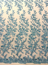 Butterfly Corded Lace Fabric - Butterfly Embroidery, Metallic Sequins, 54" Width (1 Yard)