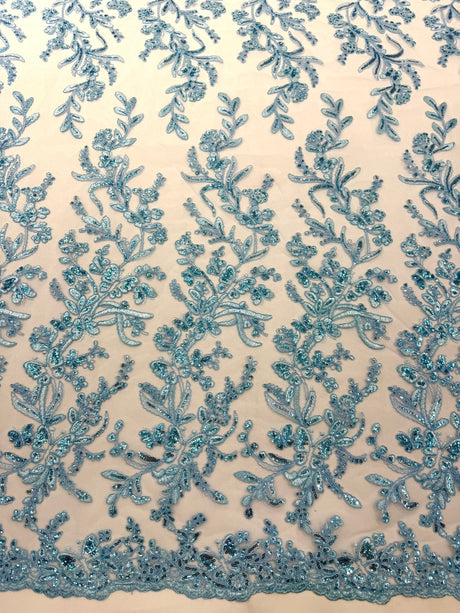 Butterfly Corded Lace Fabric - Butterfly Embroidery, Metallic Sequins, 54" Width (1 Yard)