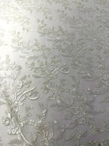 Butterfly Corded Lace Fabric - Butterfly Embroidery, Metallic Sequins, 54" Width (1 Yard)