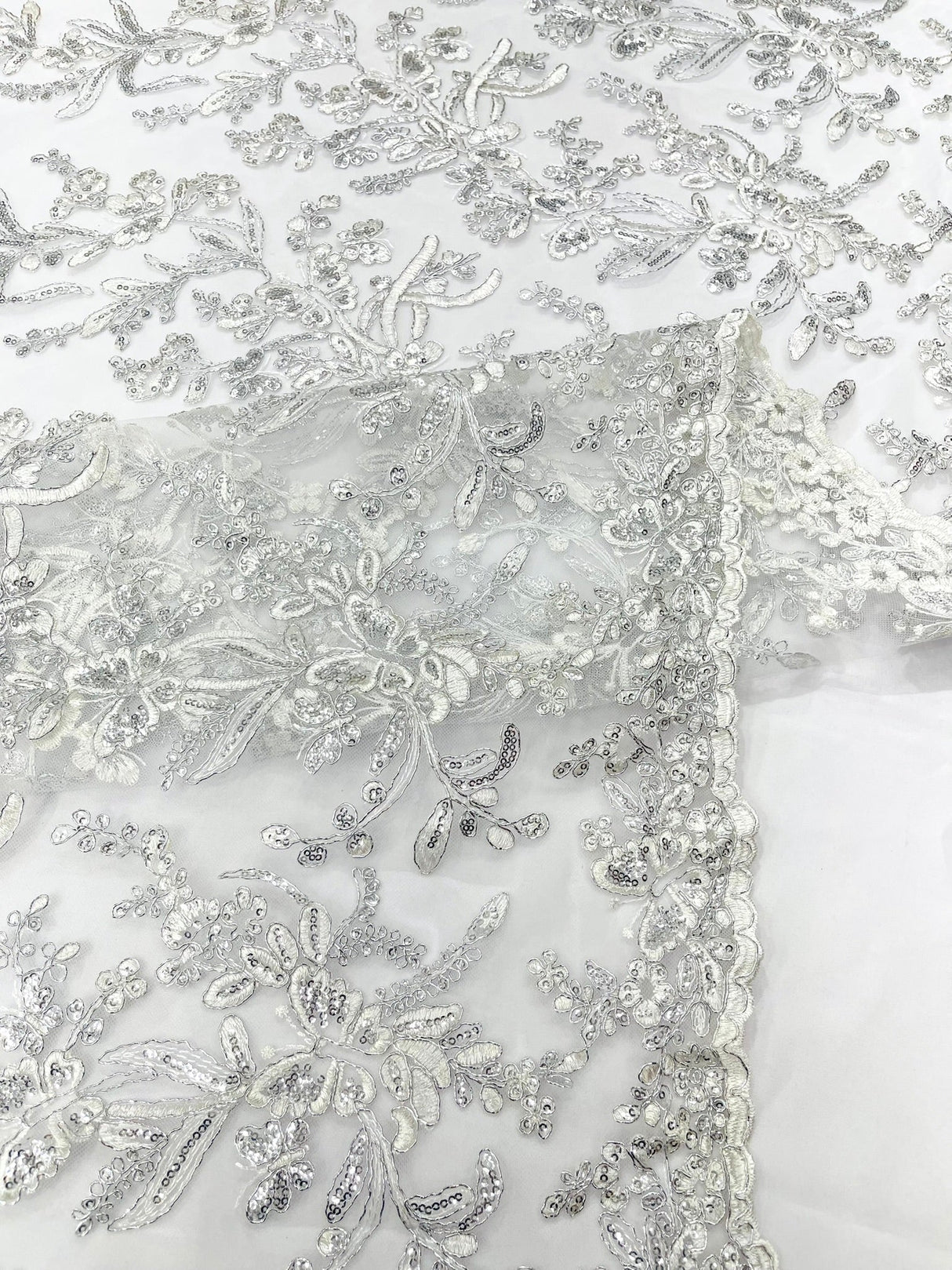Butterfly Corded Lace Fabric - Butterfly Embroidery, Metallic Sequins, 54" Width (1 Yard)