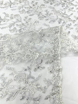 Butterfly Corded Lace Fabric - Butterfly Embroidery, Metallic Sequins, 54" Width (1 Yard)