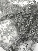 Butterfly Corded Lace Fabric - Butterfly Embroidery, Metallic Sequins, 54" Width (1 Yard)