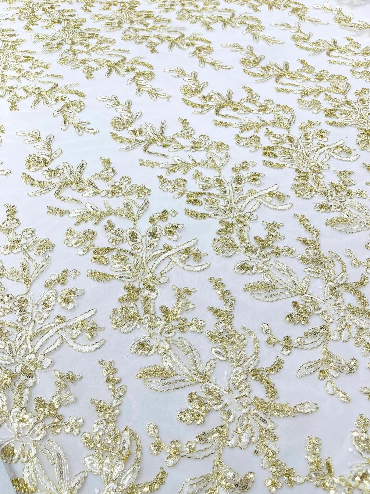 Butterfly Corded Lace Fabric - Butterfly Embroidery, Metallic Sequins, 54" Width (1 Yard)