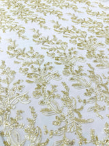 Butterfly Corded Lace Fabric - Butterfly Embroidery, Metallic Sequins, 54" Width (1 Yard)