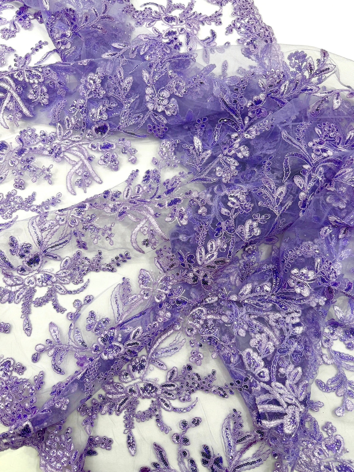 Butterfly Corded Lace Fabric - Butterfly Embroidery, Metallic Sequins, 54" Width (1 Yard)