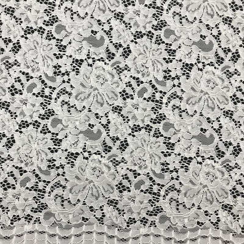 Vintage Corded Lace Polyester Fabric - White Sheer Lace, 52/54" Width