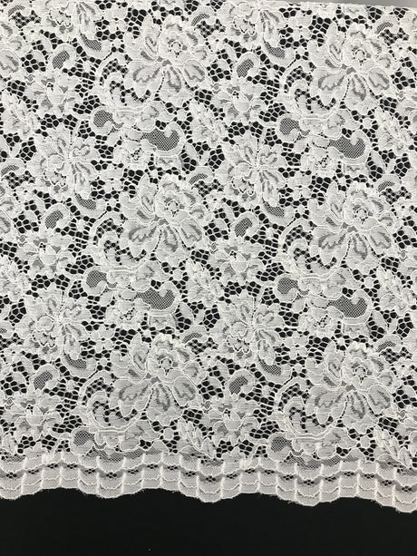 Vintage Corded Lace Polyester Fabric - White Sheer Lace, 52/54" Width