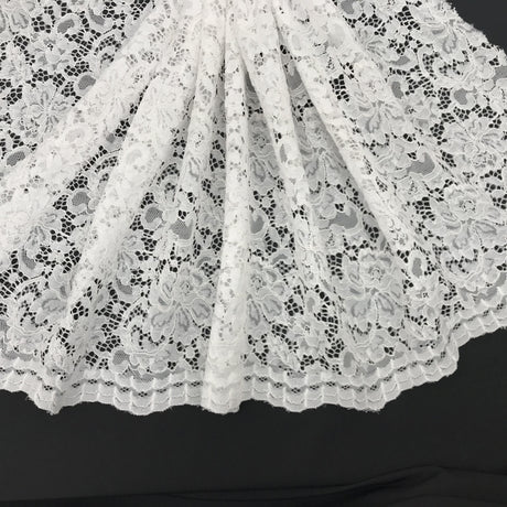 Vintage Corded Lace Polyester Fabric - White Sheer Lace, 52/54" Width