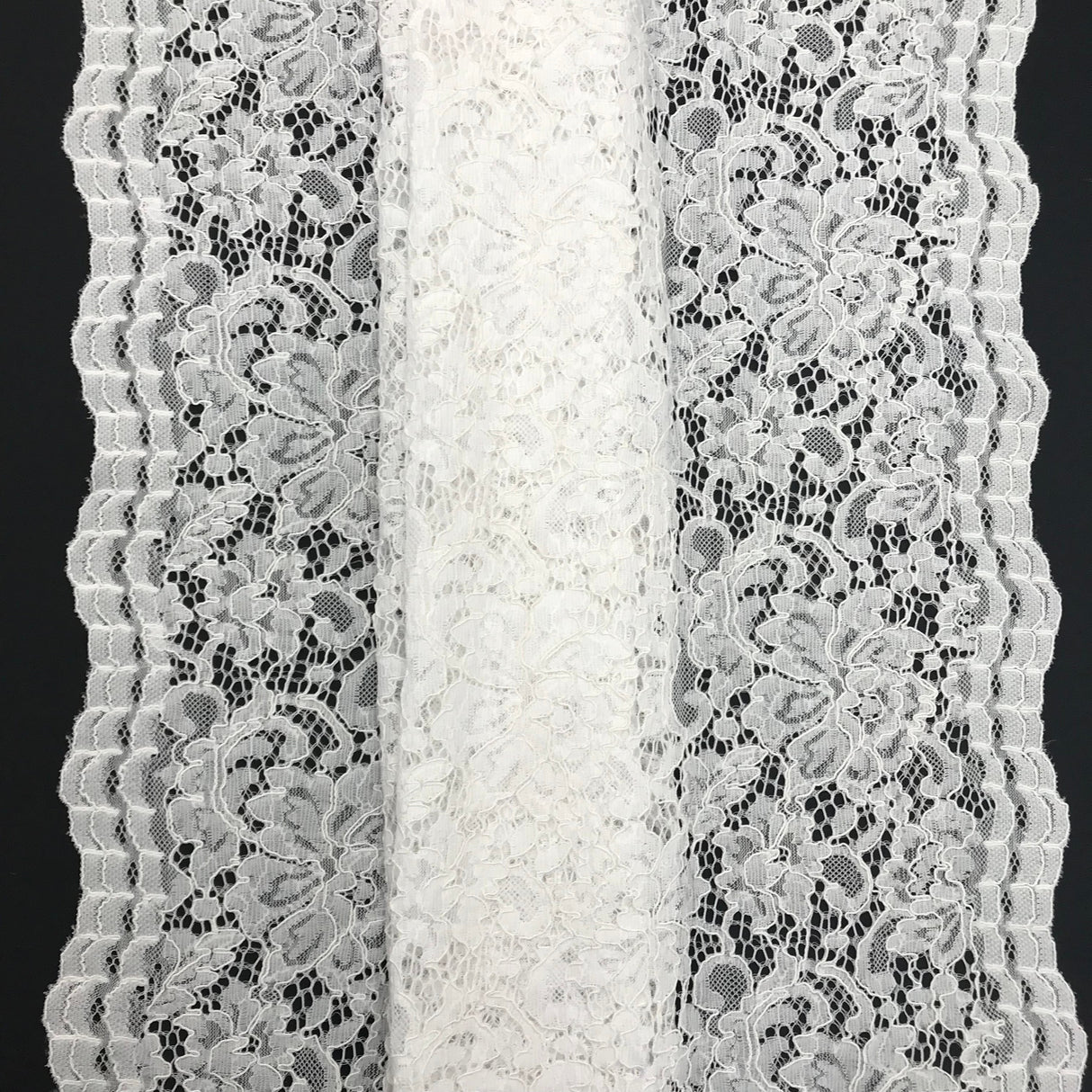 Vintage Corded Lace Polyester Fabric - White Sheer Lace, 52/54" Width
