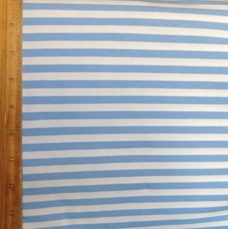 Cotton Lycra Cornflower and White Stripe Knit Fabric