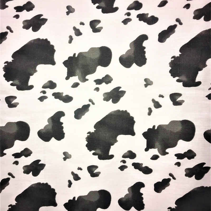Black Cow Poly Cotton Fabric - Black Cow Print, 59/60" Width (1 Yard)