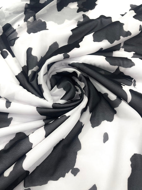 Cow Print Power Mesh Fabric - 4 Way Stretch, Cow Print, 58" Width (1 Yard)