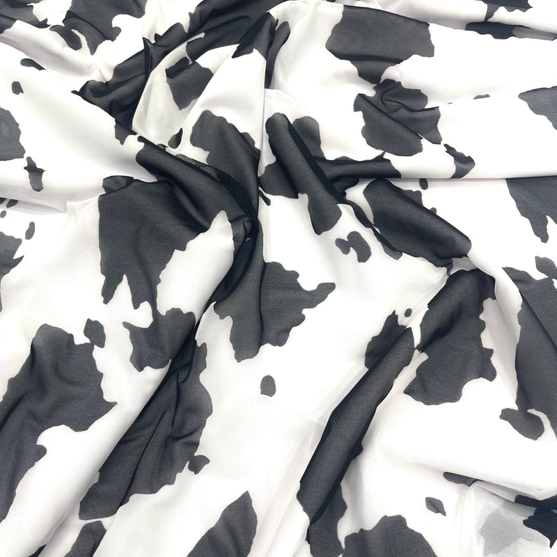Cow Print Power Mesh Fabric - 4 Way Stretch, Cow Print, 58" Width (1 Yard)