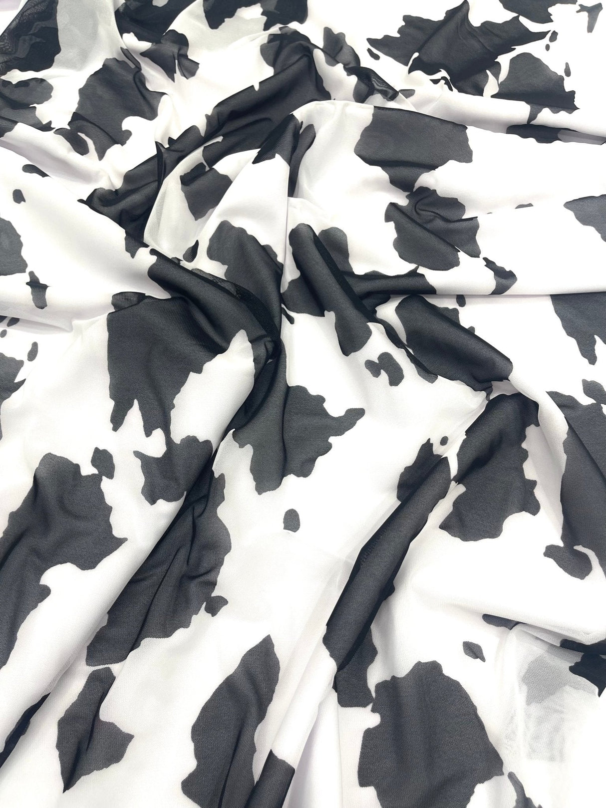 Cow Print Power Mesh Fabric - 4 Way Stretch, Cow Print, 58" Width (1 Yard)