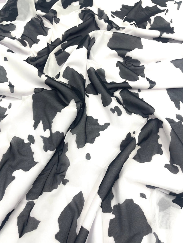 Cow Print Power Mesh Fabric - 4 Way Stretch, Cow Print, 58" Width (1 Yard)