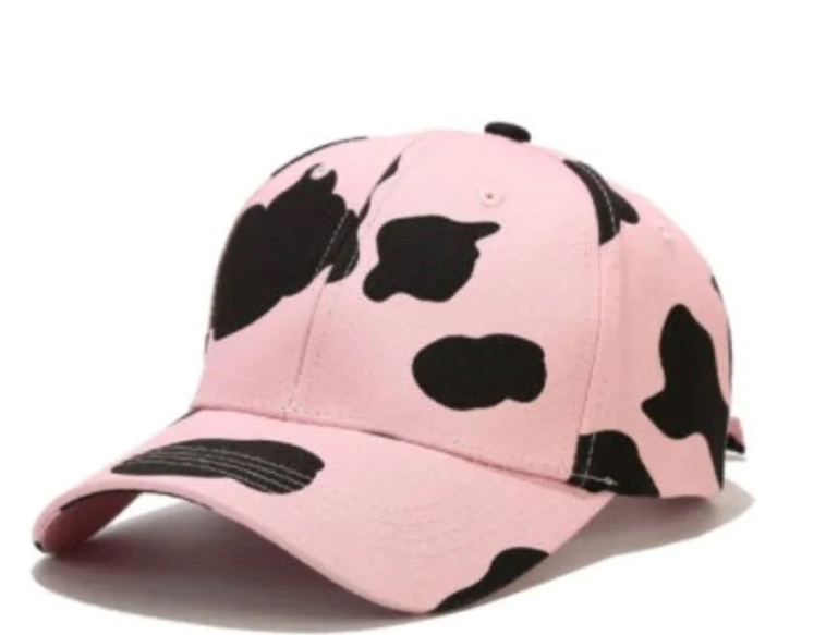 Cow Print Caps Cotton Fabric - Pink And Black, Simple Style (1 Piece)