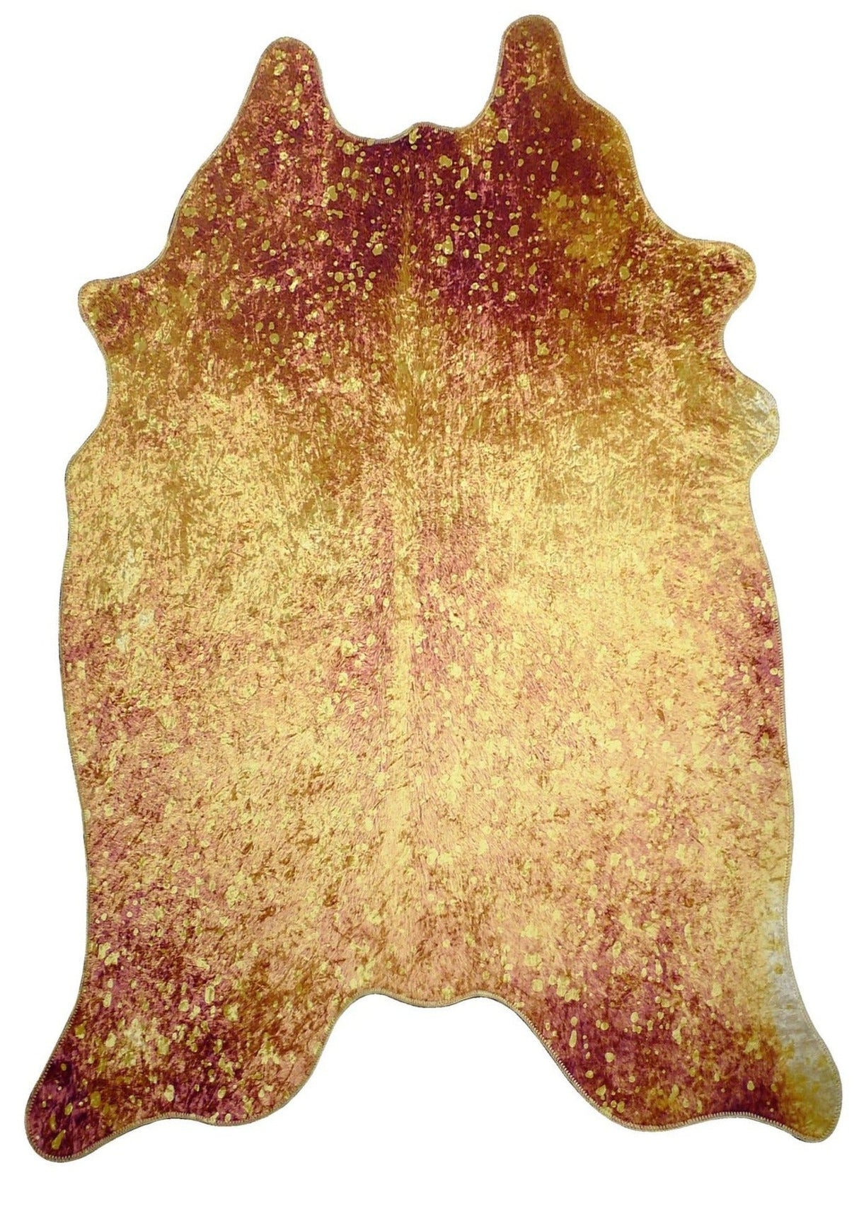 Vegan Metallic Shinny Glow Faux Hide Cowhide Area Rug Carpet - Polyester Fabric - Metallic Yellow, Patchwork Print, 5' X 7' (1 Piece)