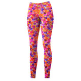 Crazy Daisy Polyester Spandex Fabric - Pink-Orange, Blue-Green Floral Print, 58-60" Width (1 Yard)