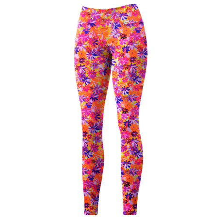 Crazy Daisy Polyester Spandex Fabric - Pink-Orange, Blue-Green Floral Print, 58-60" Width (1 Yard)