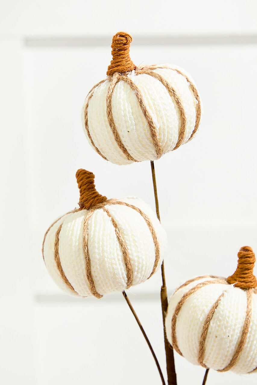 25” Cream Triple Natural Weave Autumn Pumpkin Spray