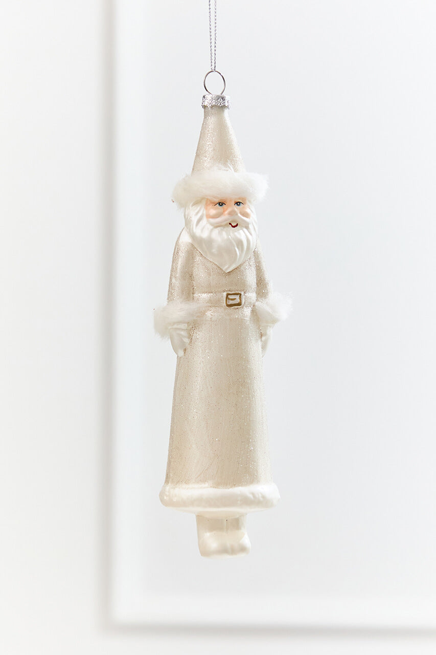 8" Faux Fur Glass Santa Ornament
