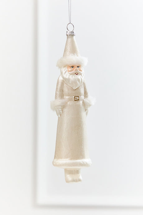 8" Faux Fur Glass Santa Ornament